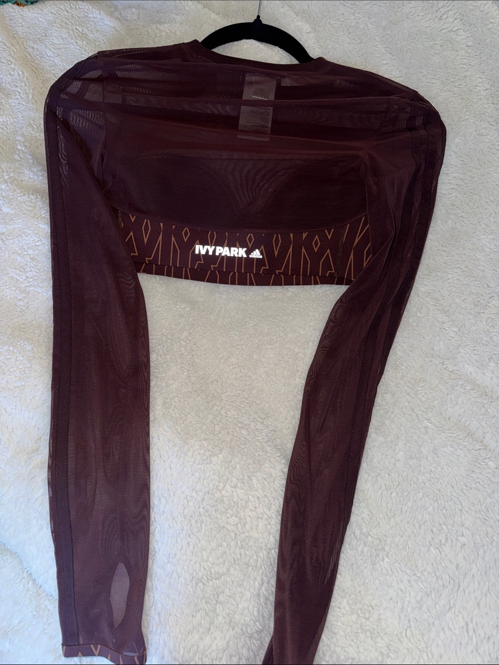 Adidas x Ivy Park Halls of Ivy Mesh Long Sleeve Crop Top Brown Oxblood S SoldOut - Picture 7 of 8
